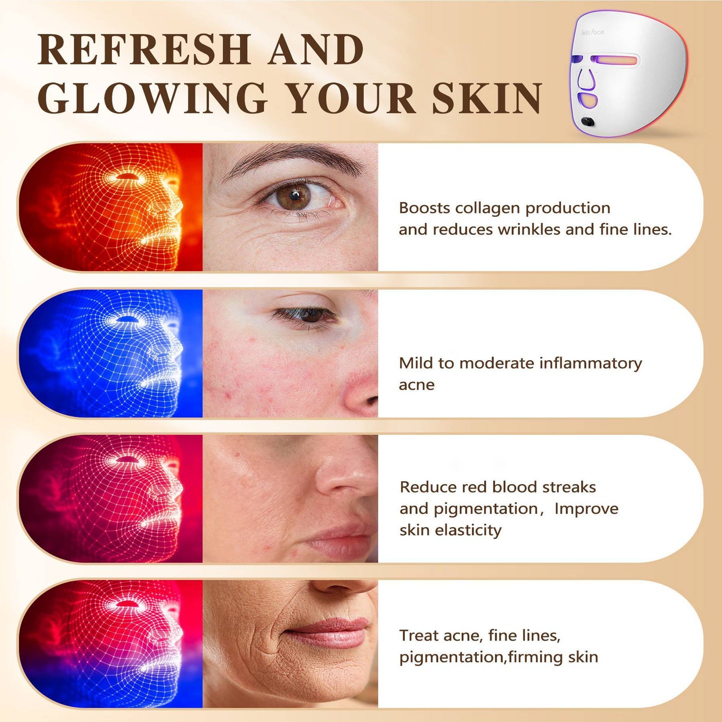 LED Face Mask Facial Care Red Light Therapy Mask For Face For Home Travel